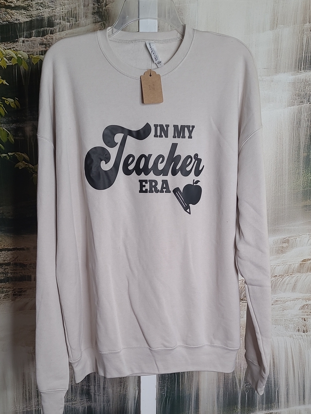 New! Bella Canvas Womens Large Beige Teacher Era Super Soft Fleece Sweatshirt